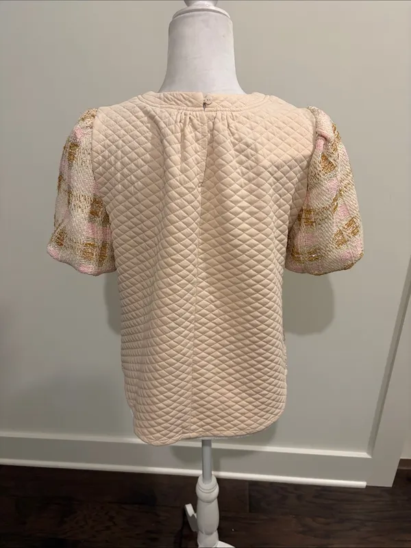 New With Tags Voy Tweed Bubble Sleeve Top Sz S - Image 3