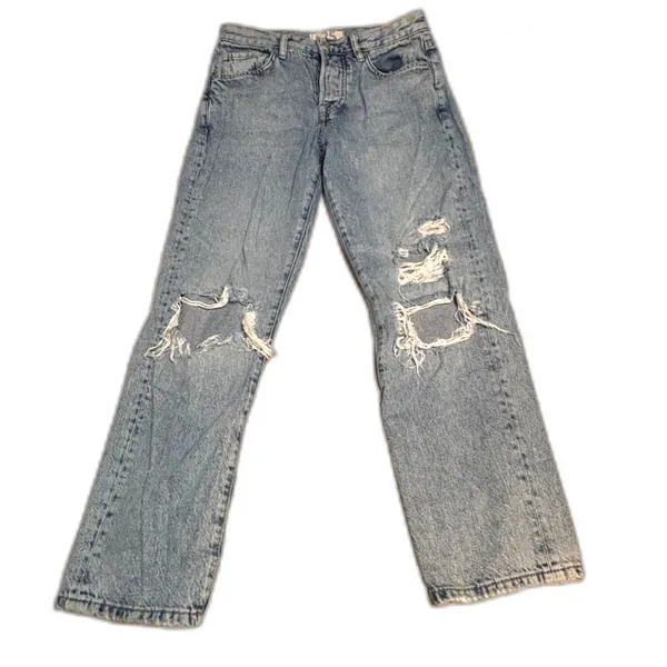 Free People Distressed Straight Leg Jeans Loose Fit Women's Size 25 Button Fly - Image 6