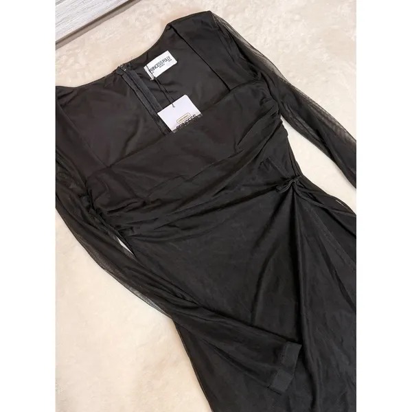 Princess Polly Black Mesh Long Sleeve Mini Dress Square Neck Wrap US 4 NWT - Image 3