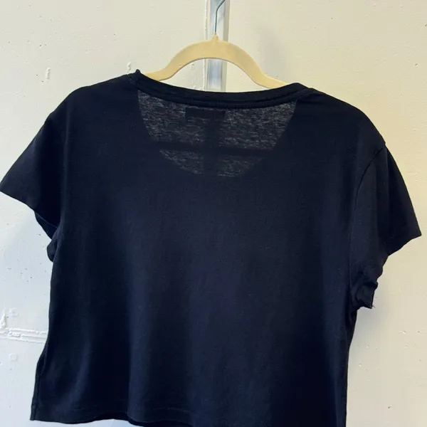 John Elliott Black Cotton Crew Neck Knit Short Sleeve Boxy Cropped Tee T-shirt - Image 4