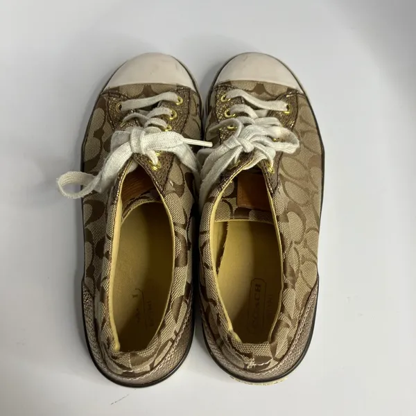 Coach Gema tan & gold monogram canvas sneakers women's size‎ 9 missing a logo - Image 6