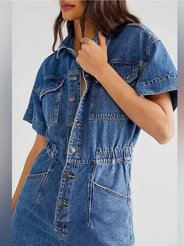 Free People Marci Denim Jumpsuit Blue S - Image 4