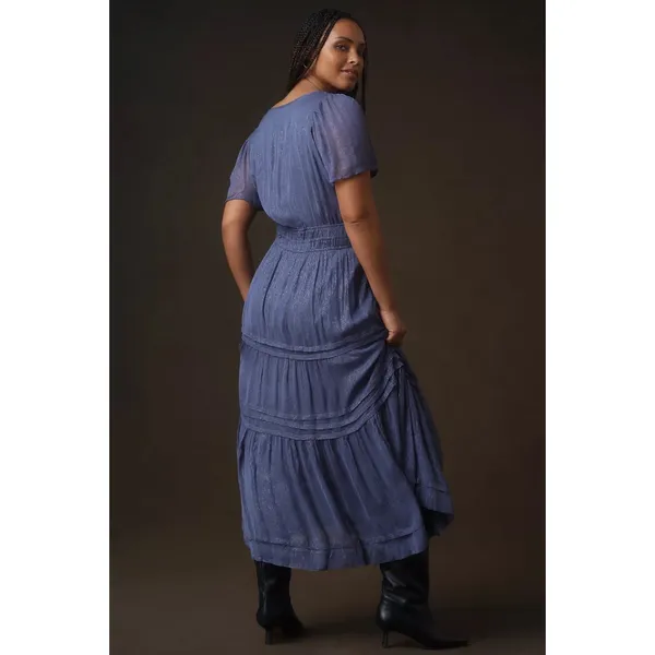 Anthropologie The Somerset Maxi Dress Lurex Edition Medium Plum Dust Shimmer - Image 7