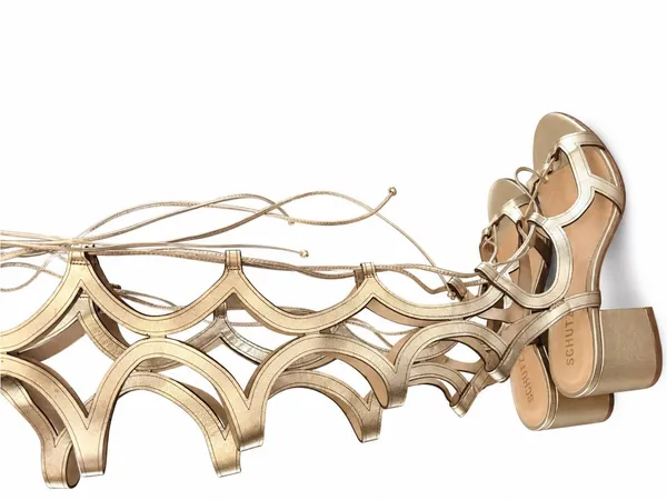 Schutz Perlie Gold Leather Knee High Tie Up heels Gladiator sandals boots 8 - Image 2