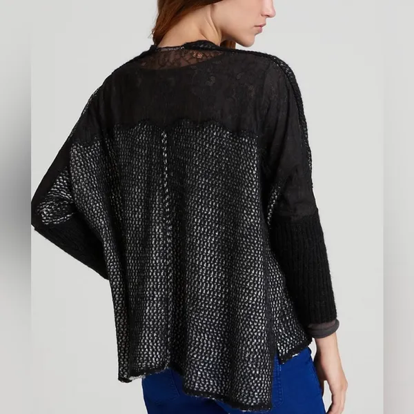 Free People Peekaboo Lace Back Knit Cardigan Sweater Women’s‎ Black Sz XS - Image 2