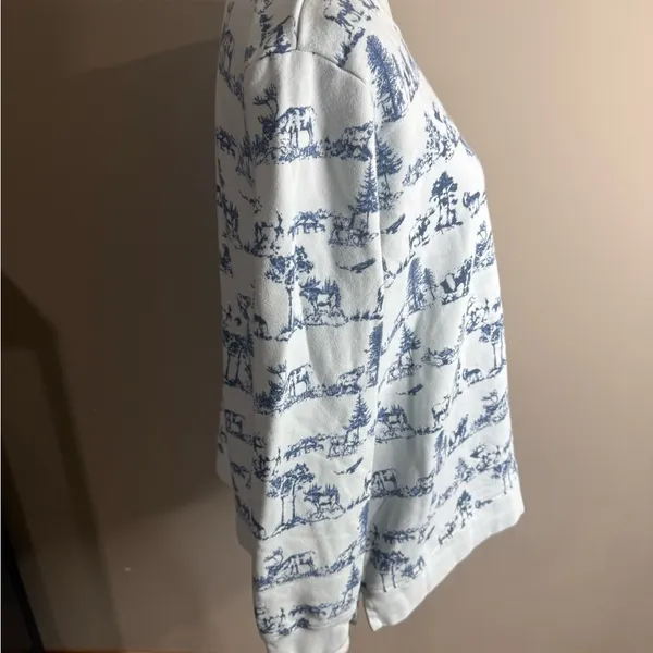 Vintage lands end Blue and White Scenic Print Sweatshirt size large - Image 7