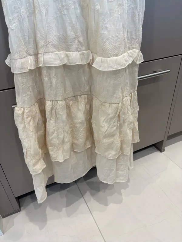 Rose & Everly Cream Embroidered Maxi Dress Boho Cottagecore Tiered Ruffle - XL - Image 6