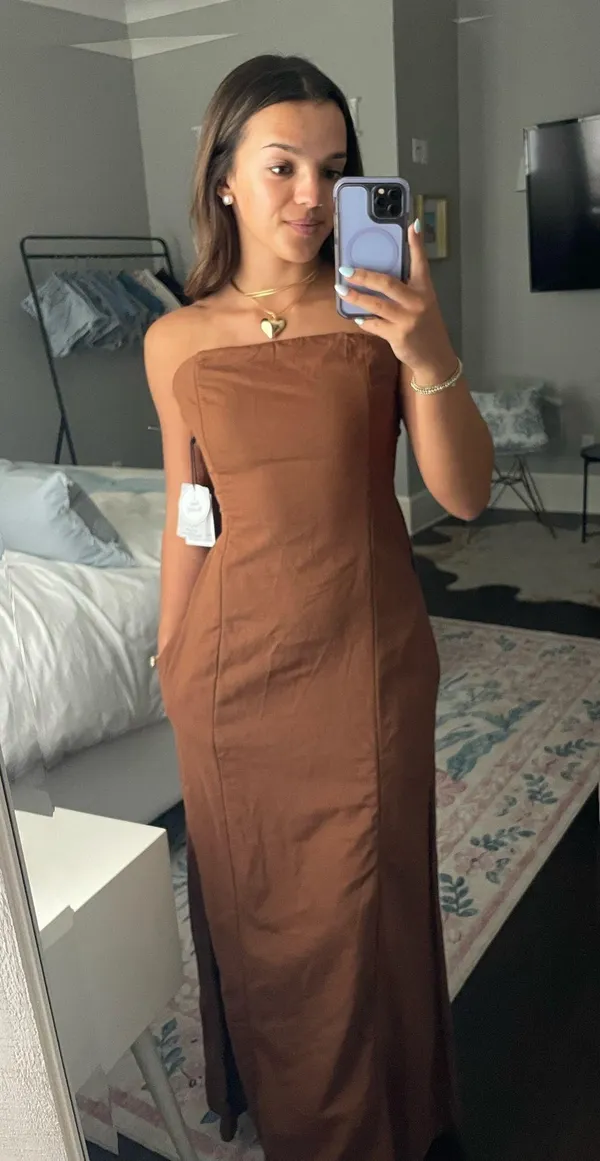 Japna Jasper sleeveless dress with tie-able back camel color - Image 2