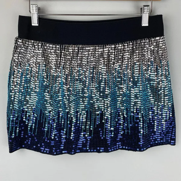 Free People Metallic Blue Ombre Sequin Mini Skirt Medium NWOT - Image 4