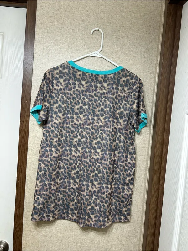 Wander Leopard Print YA LI Graphic Tee with Teal Trim - Image 2