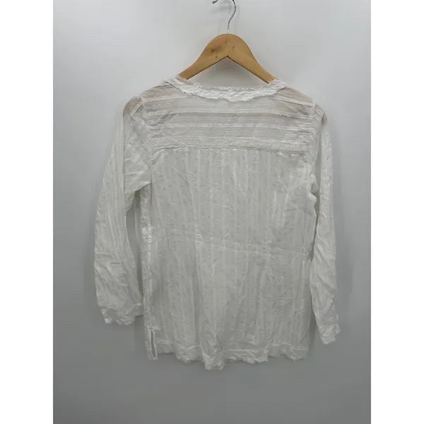 Soft Surroundings Top Women White Cotton 3/4 Sleeve Boho Coastal‎ Minimal S/M - Image 2