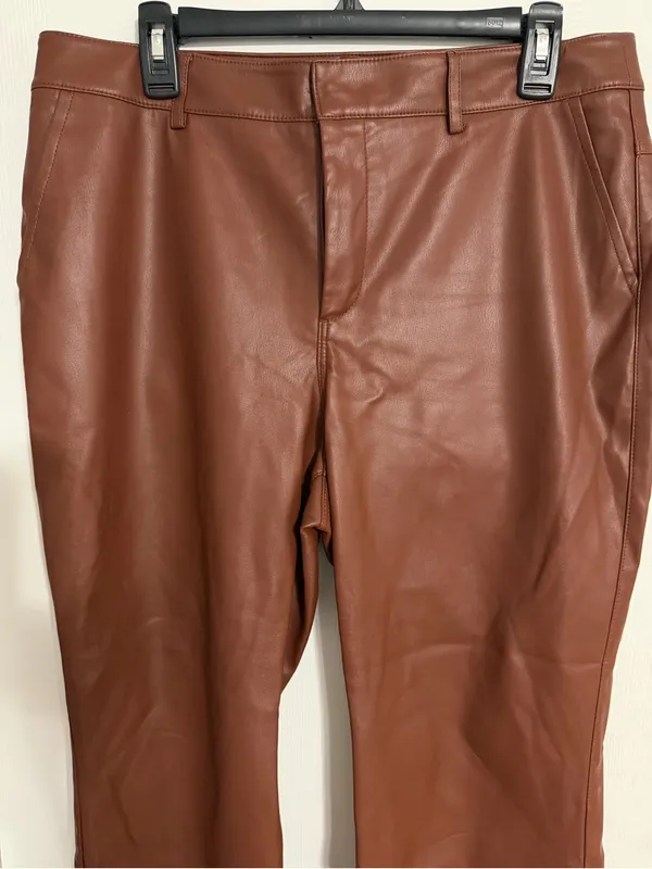 Anthropologie laser cut‎ hem brown faux Leather size 12 ankle crop - Image 7