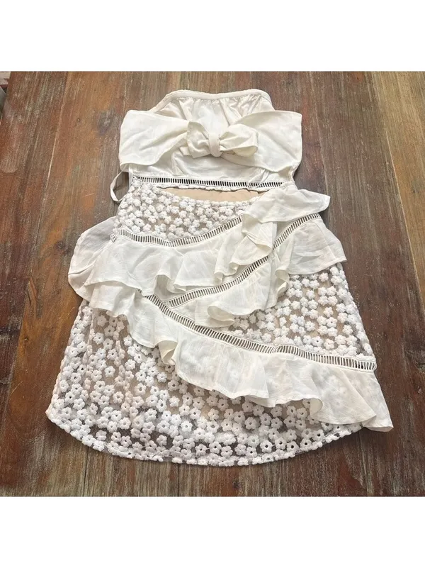 Princess Polly White Floral Strapless Bow Back Mini Dress Size 4 - Image 8