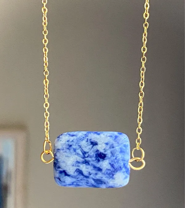 Handmade square stone boho simple statement necklace🌀💙 - Image 3