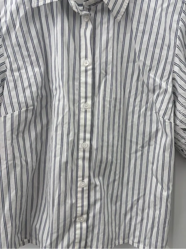 J crew eyelet puff sleeve shirt in striped cotton poplin - Image 4