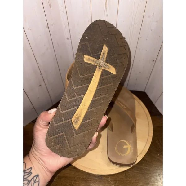 Walk In His Footsteps ‎ Sandals Cross Footprint John 3:16 Brown Size 8 - Image 8
