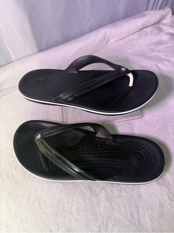 CROCS Men's Black Flip-Flop Sandals with White Stripe - Image 3