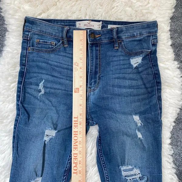 Hollister Blue Denim High Rise Super Skinny Jeans Distressed Casual Grunge - Image 4