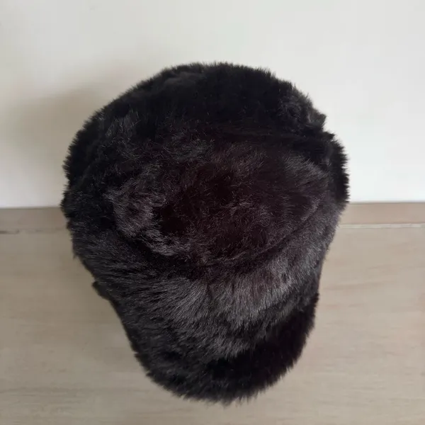 Black Faux Fur Black Bucket Hat Rocker Goth‎ Y2K Reversible? One Size - Image 5