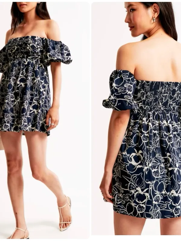 Abercrombie & Fitch Emerson Off-The-Shoulder Skort Navy Pattern - Image 2