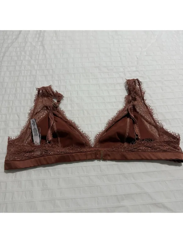 Victoria's Secret Unlined Eyelash Lace Triangle Bralette Sz M Medium Rust - Image 10
