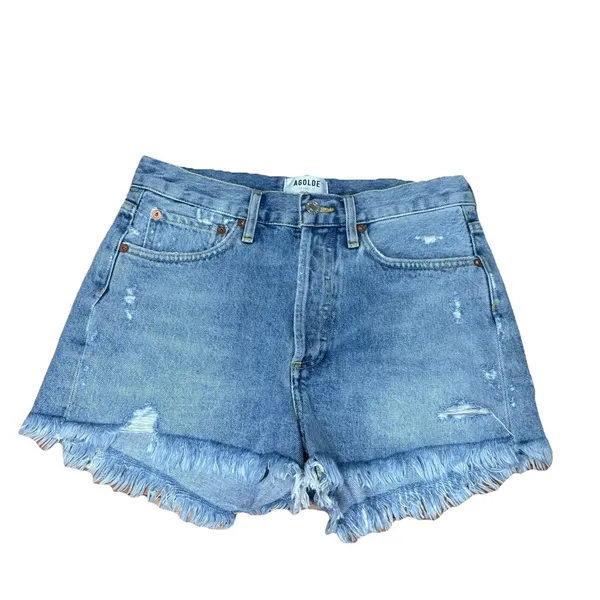 Agolde Parker Denim Shorts Size 25 Blue Distressed Frayed Cutoff High Rise - Image 10
