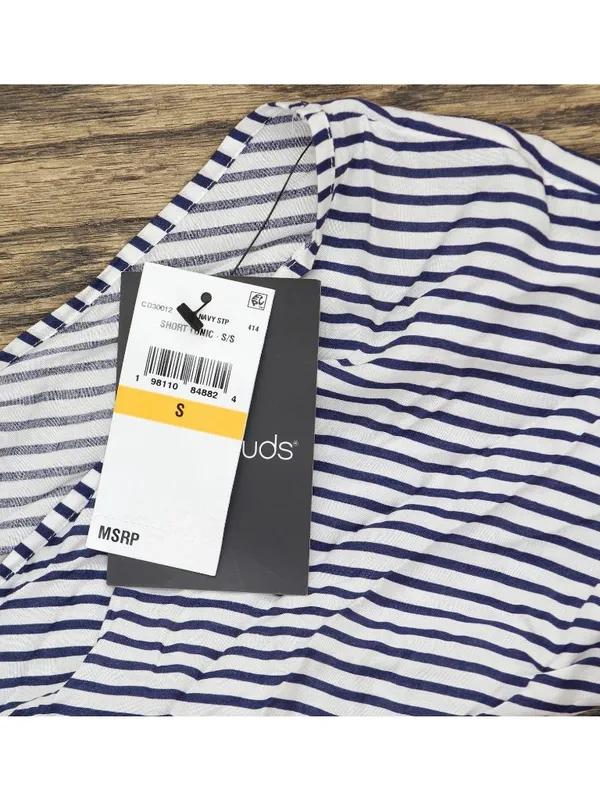 Cuddl Duds Womens Printed Short-Sleeve Sleep Tunic Gown Navy Stripe Multi S - Image 3