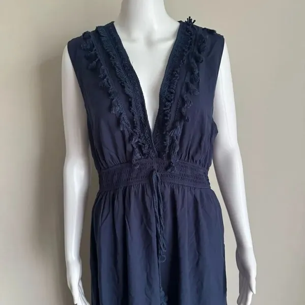 Navy Blue Summer Ruffle Tie Waist Dress XL - Image 4