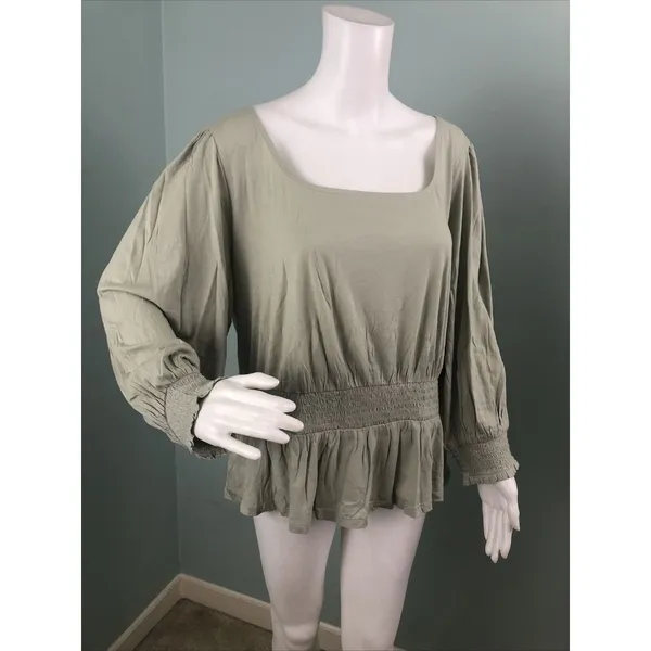 NWT Women's Ann Taylor Smocked Square Neck Puff Sleeve Blouse Top Sage Sz Large - Image 5