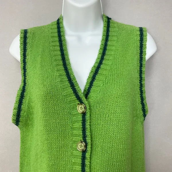 90s Northern Reflections Sweater Vest Womens Large Green Blue Button Up Knit‎ - Image 3