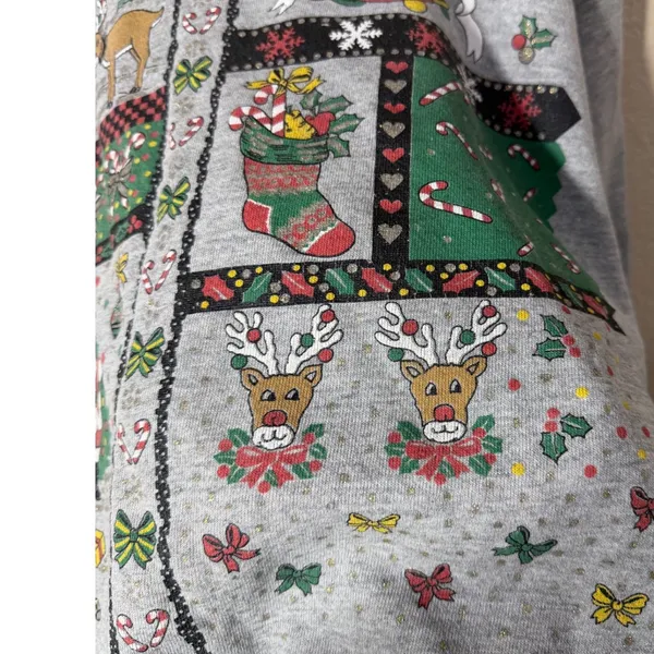 Vintage Tultex Ugly Christmas‎ Sweatshirt Gray XL Made in USA 90s - Image 4