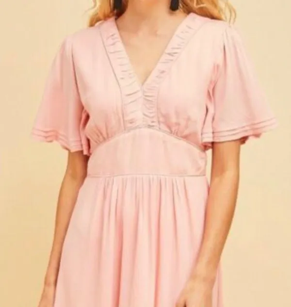 Entro NWT Pink Gauzy Pleated Flutter Sleeved Dress - Image 2