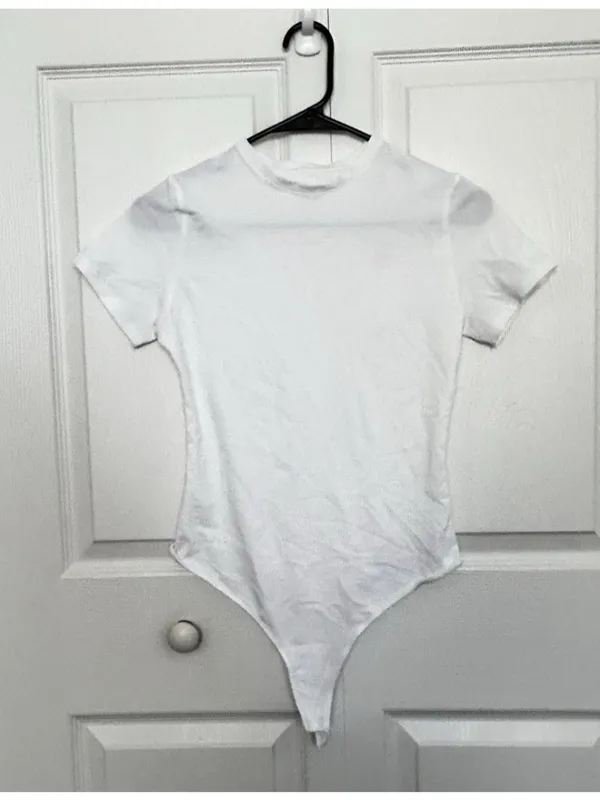 Quince Organic Cotton Stretch Crew Neck Short Sleeve Bodysuit White Size S - Image 7