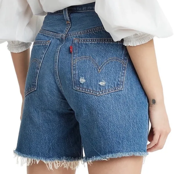 Levi's 501 Blue Jean Shorts with Frayed Hem and Distressed Look - Image 3