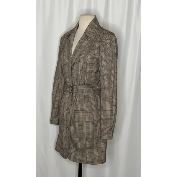 Anthropologie PILCRO Belted Blazer Dress Plaid Glen Check Brown Pockets Medium - Image 6