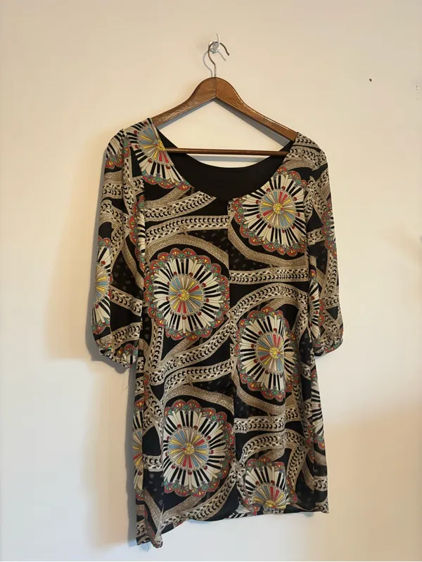 Anthropologie Tulle Black & Multicolor Piano Circle Mosaic Print Dress - Image 6
