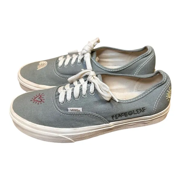 Vans‎ Authentic Peace Leaf Slate Blue Hemp Embroidered Sneakers Mens 7.5 Wmns 9 - Image 2