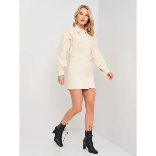 ZARA Natural Cream Shirtdress Mini Shirt Dress Buttons Pockets Twill Small - Image 15