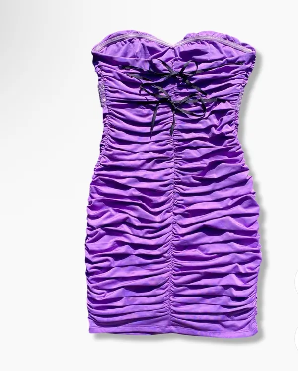 💜 Nikibiki Medium Plum Violet Purple Beaded Rhinestone Cut Out Bodycon Dress 💜 - Image 2