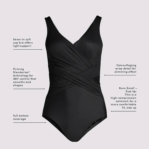 Lands End Black SlenderSuit Wrap One Piece Soft Cup‎ Swimsuit Size 6 - Image 5
