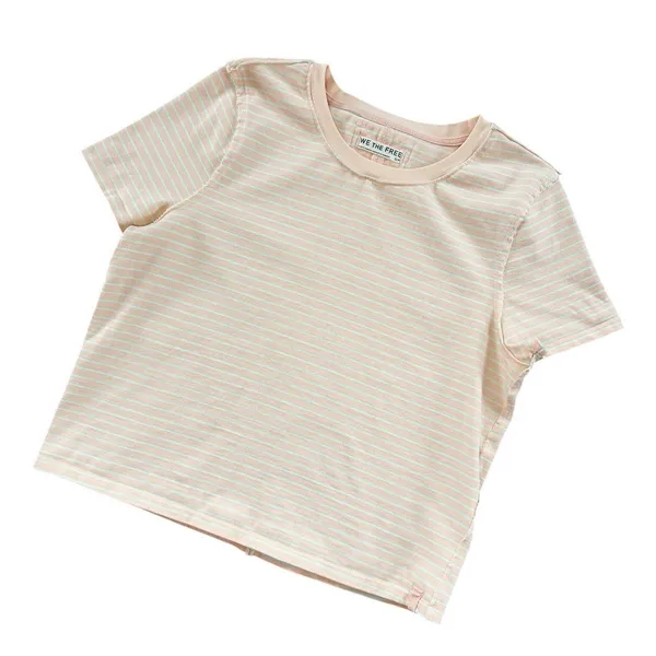 Free People We The Free Baby Tee T Shirt Striped Peach Mint Size S Boxy 100%‎ Cotton Staple - Image 5