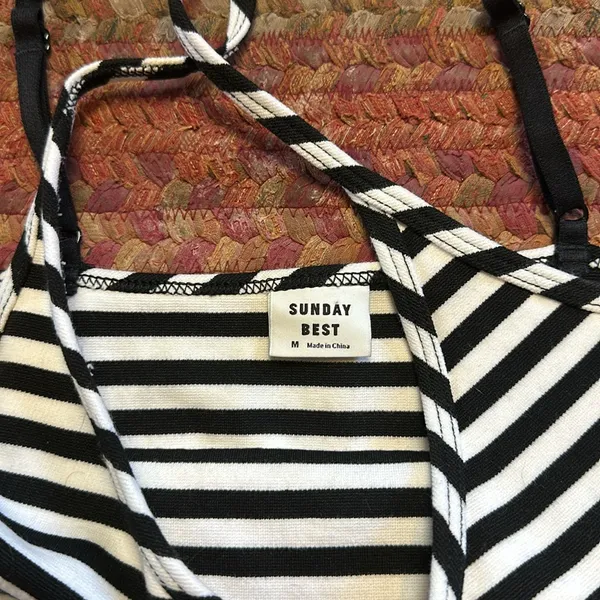 Aritzia NWOT SUNDAY BEST BLACK WHITE STRIPE CAMI V NECK THONG BODYSUIT ONE PIECE - Image 2
