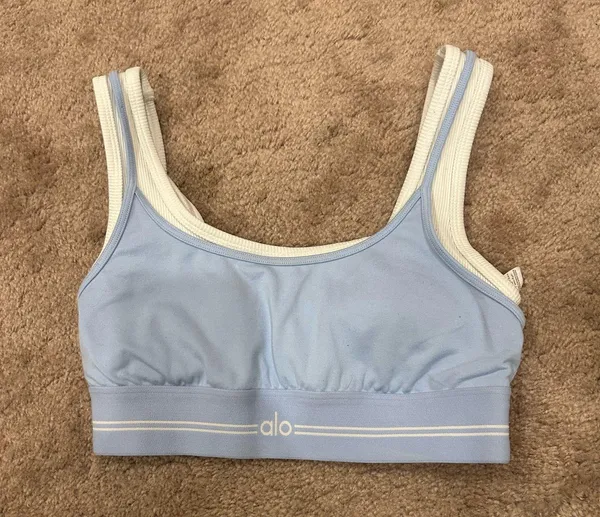Alo Yoga Airbrush Better Together Layered Bra Seashell Blue - Image 3