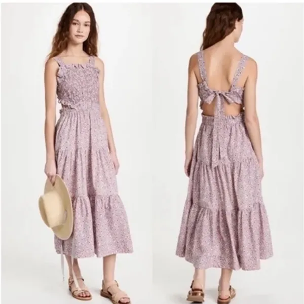 SEA‎ NEW YORK Ida Apron Dress Floral Open Back Midi Size Small Lavender Purple - Image 3