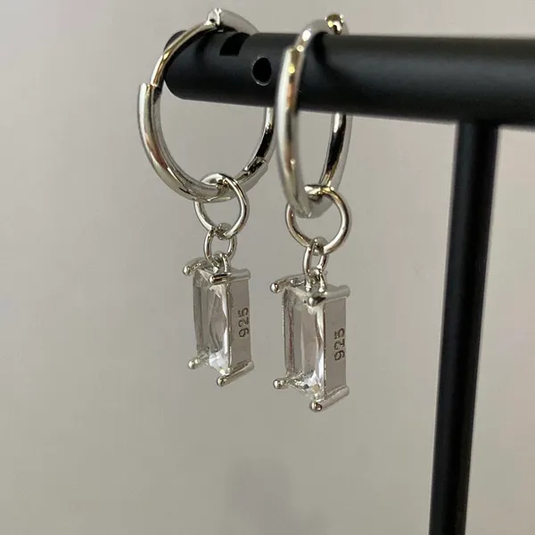 925 Silver Plated Crystal Dangle Drop Earrings for Men Women,Silver Hoop Earrings - Image 5