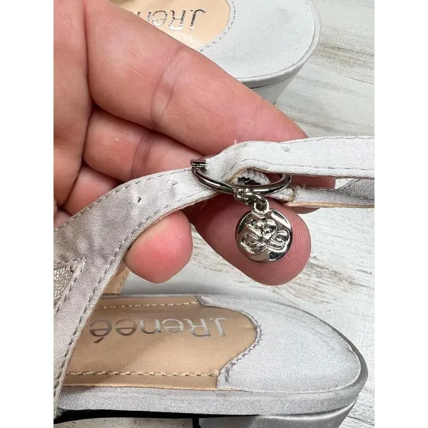 J Renee Silver Gray Lace Rhinestone Embellished Square Toe Slingback Heels 9.5 - Image 5