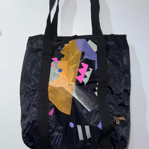 Vintage Spalding Tote Bag Neon Colors‎ Black Retro RARE Gym I - Image 5