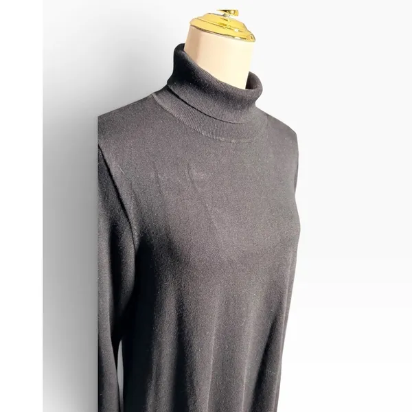Apt. 9 Womens Black Turtleneck A-Line Knit Sweater Dress XL Long Sleeve Midi - Image 2