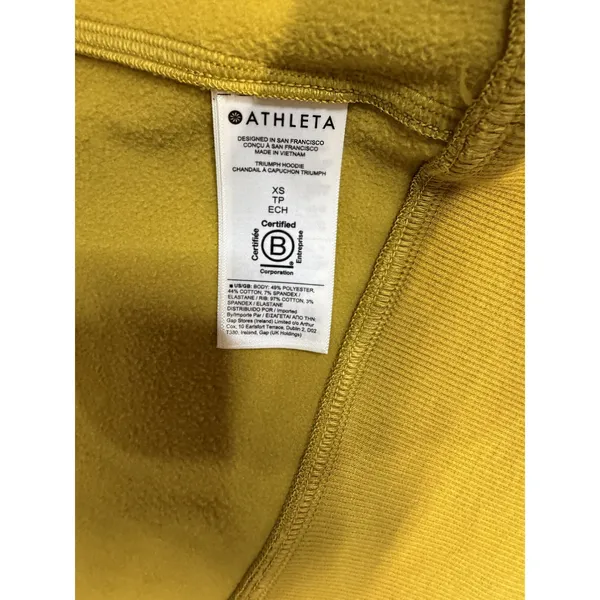 Athleta Triumph Hoodie Mustard Yellow Full Zip Sweatshirt XS TP Thumbholes - Image 8