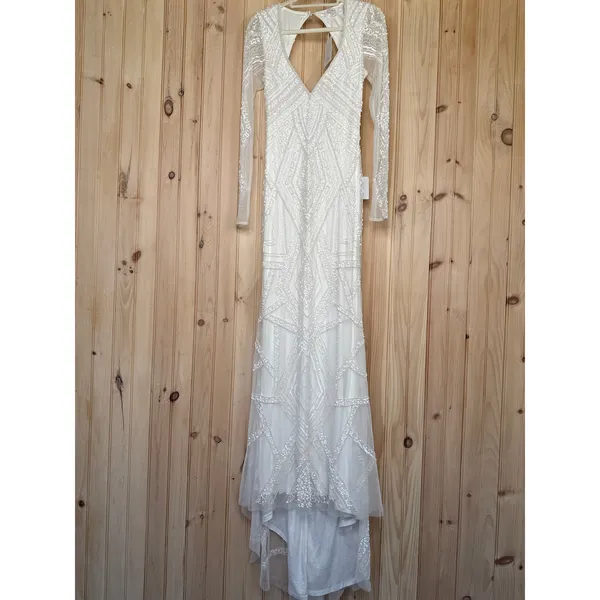 NWT Lulus Deedra White Sequin Beaded Backless Maxi Dress Wedding Bridal Bride M - Image 3